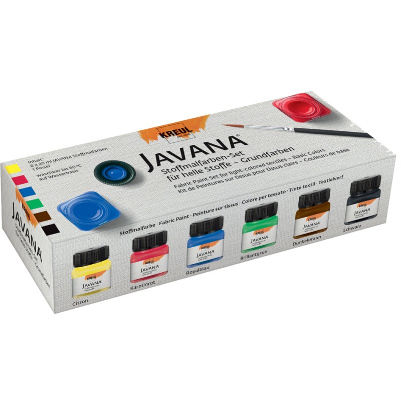 KREUL peinture textile Javana, set couleurs de base, 6 x 20 ml